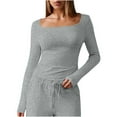 thumbnail image 2 of Timegard Womens Long Sleeve Shirts Fall Fashion Square Neck Slim Going out Tops Basics Tees Clothes, 2 of 7