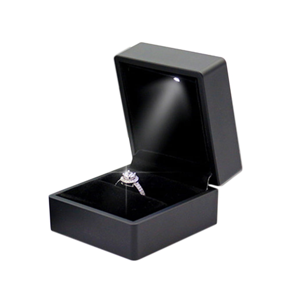 White Deluxe LED Lighted Paint Propose Ring Necklace Jewelry Box 