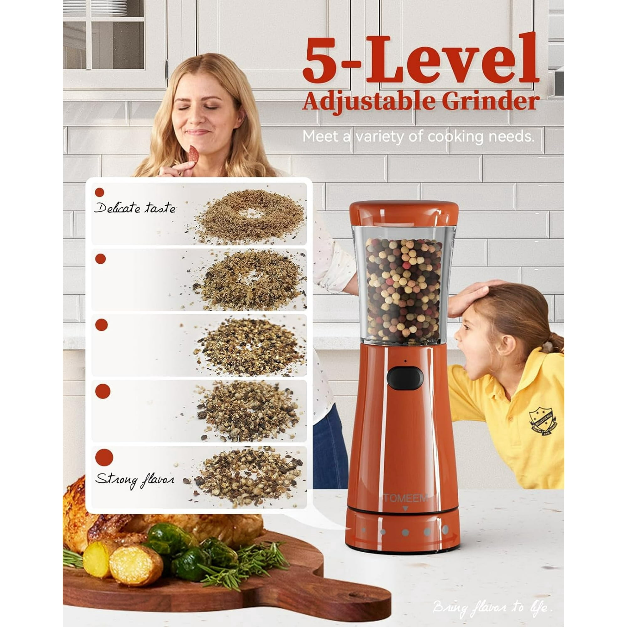 Tomeem Electric Salt and Pepper Grinder Set Rechargeable Stainless Steel Salt and Pepper Shakers Electric with Lights Double