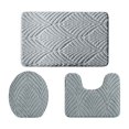 thumbnail image 2 of Blueek 3PCS Luxurious Cotton Velvet Bathroom Mat Set - Non-slip, Water Absorbent Comfort Entry Rugs for Safe Homes,Gray, 2 of 5