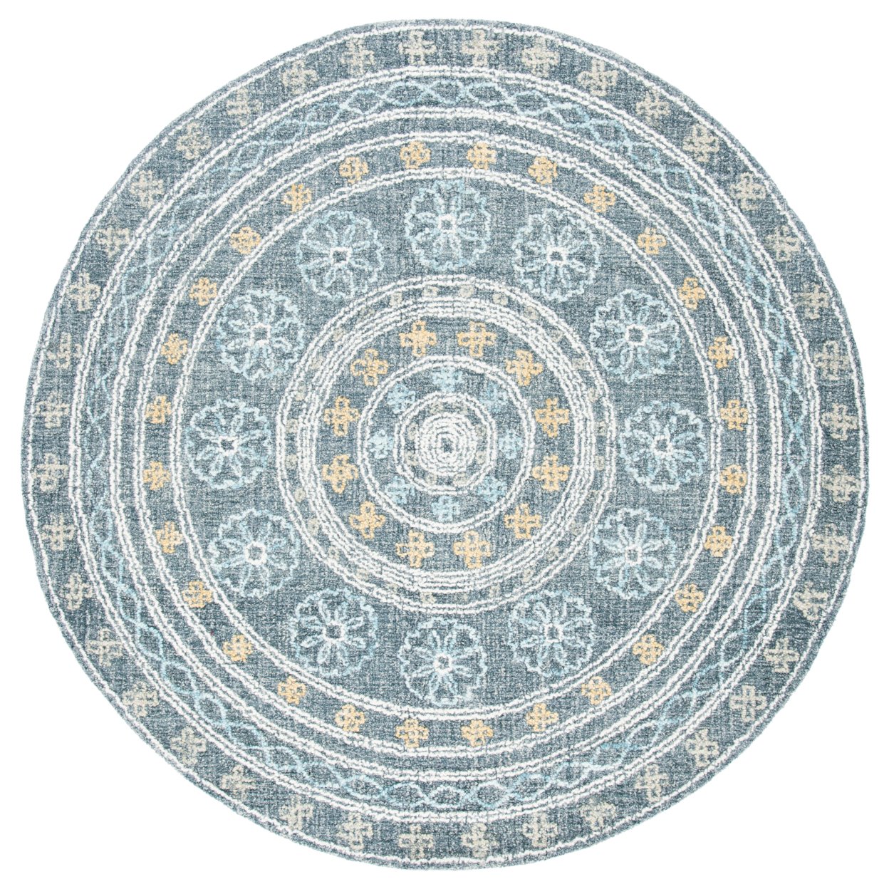 SAFAVIEH Blossom Mendoza Damask Area Rug, Charcoal/Yellow, 6' x 6' Round