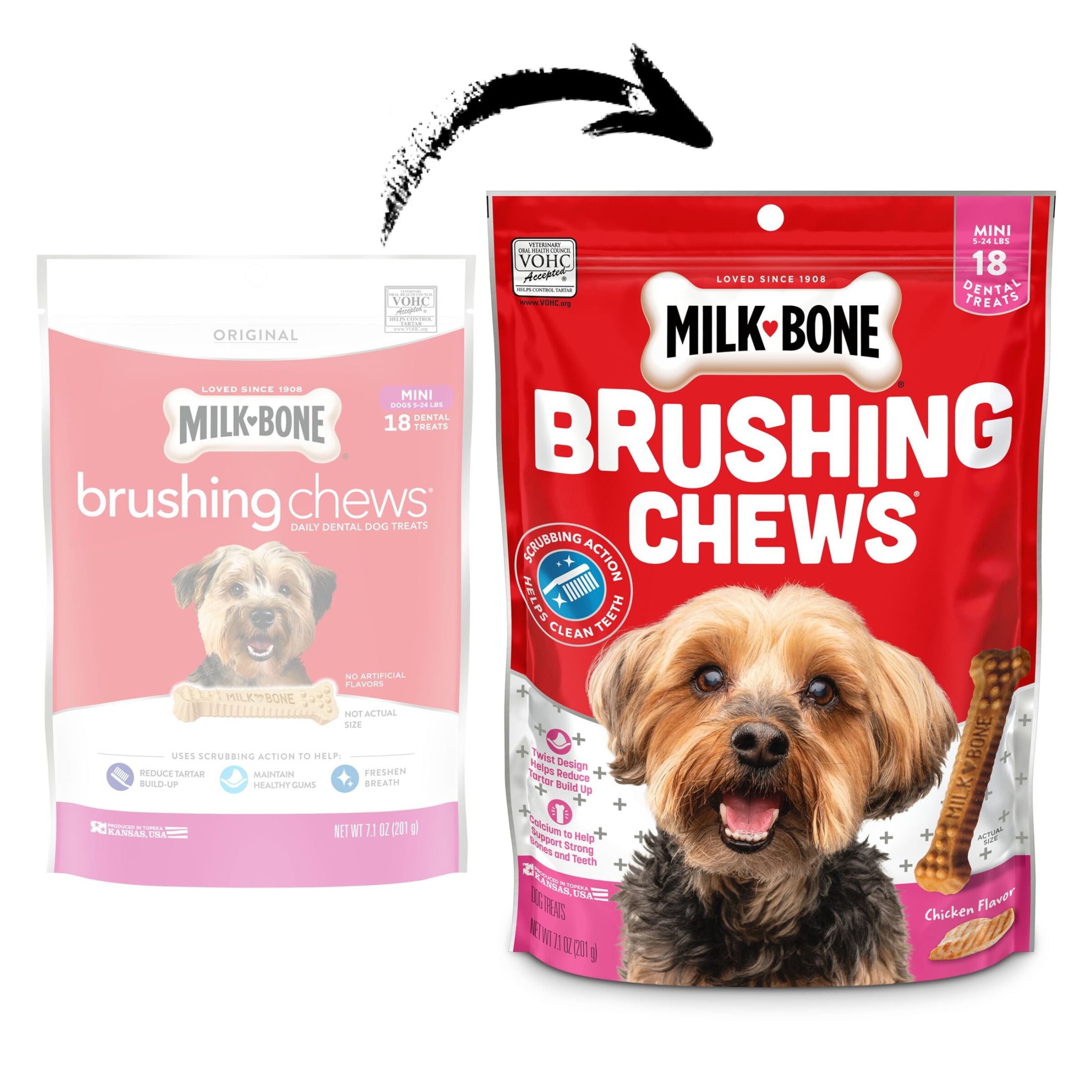 (6 pack) Milk Bone Brushing Chews Original Chicken Flavor Daily Dental Dog Treats, Mini, 7.1 oz Bag
