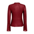 thumbnail image 5 of adviicd Women Mesh Tops Rhinestone Tops Long Bell Sleeve Blouses Glitter Shirts Sexy Clubwear Outfits (Wine, XXL), 5 of 6