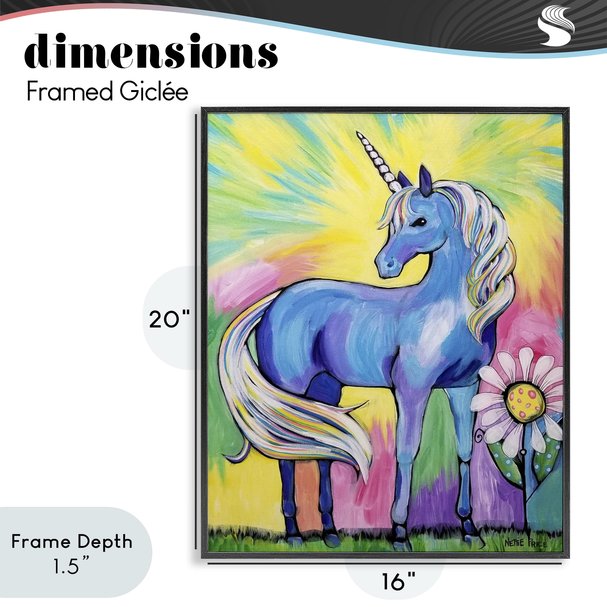 Stupell Industries Magical Unicorn in Rainbow Meadow Black Framed Giclee Art, design by Nettie Price