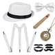 thumbnail image 1 of Accesorios de disfraces para hombre de los años 20, juego de disfraz de gánster Flapper, kit de disfraz del Gran Gatsby de los años 20 con sombrero Trilby, tirantes elásticos y bigote, reloj de bolsillo para hombre Sincero Electrónica, 1 of 5