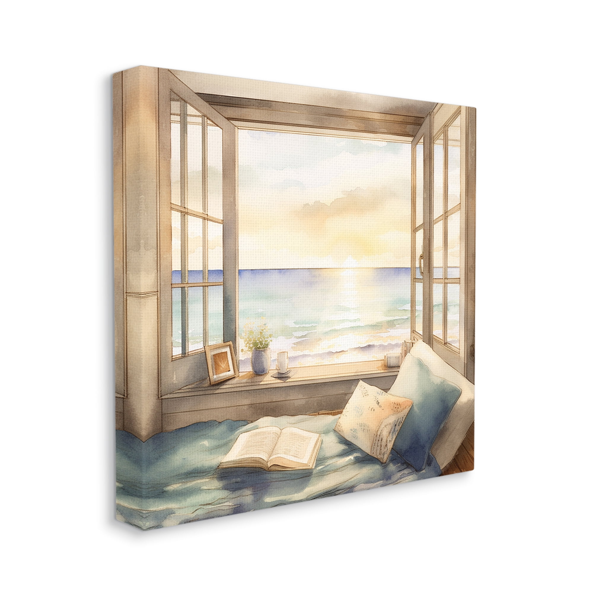 Stupell Industries Beach Window View Landscape Painting Gallery Wrapped Canvas Art Print Wall Art, 30 x 30