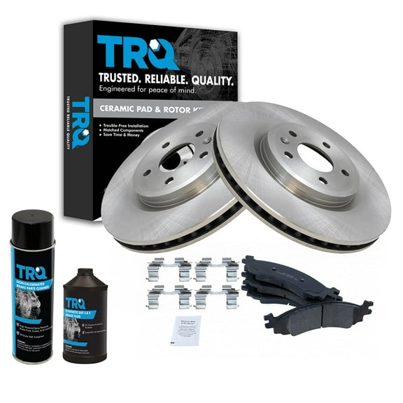 TRQ Front Ceramic Brake Pad & Rotor Kit w/Chemicals for 11-12 Ford Taurus SHO BKA17831