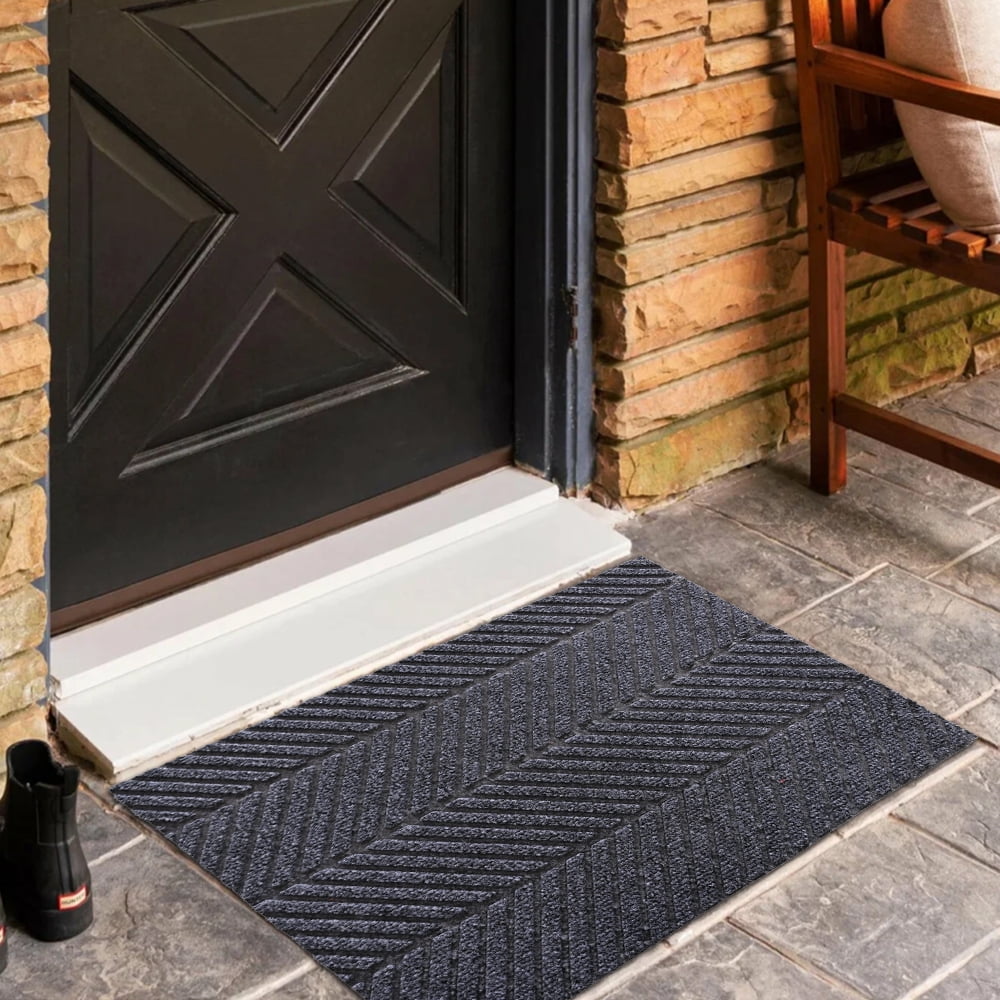 Front Door Mat Indoor Outdoor Entrance, 24" x 36" Heavy Duty Entryway Doormat Commercial Industrial Rug Low Profile Welcome Entry Door Mat Non Slip Backing for Entrance Home Office Gray