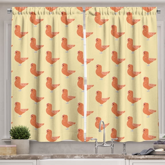 Ambesonne Chicken Kitchen Curtains, Domestic Animal Symmetry, 55"x45", Yellow Salmon