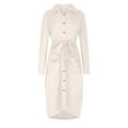 thumbnail image 5 of Oplxuo Womens Sexy Long Sleeve Ruched Shirt Dresses Elegant Tie Front Button Down Business Party Midi Dress, 5 of 5