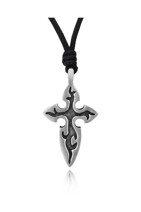 Gothic Cross Symbol Silver Pewter Charm Necklace Pendant Jewelry With Cotton Cord