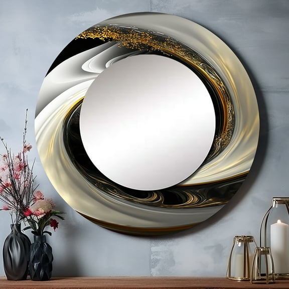 Designart "Contemporary Abstract Swirl I" Animals Round Mirror Wall Decor Modern - Large Black Round Bathroom Mirror - Round Mirror - 23" x 23"