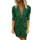 thumbnail image 2 of Gibobby Vestido sexy para mujer corto Mujeres Sexy Lentejuelas Cuello en V Manga larga Autocultivo Vestidos Delgado Elegante Vestido de fiesta para mujer(Verde,M), 2 of 4