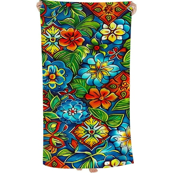 PHYHOO Mexican Talavera Tile Beach Towels Oversized Microfiber Beach Towel for Adults Extra Large Beach Towel Sand Free Towel for Travel, Pool, Camping 30x60in