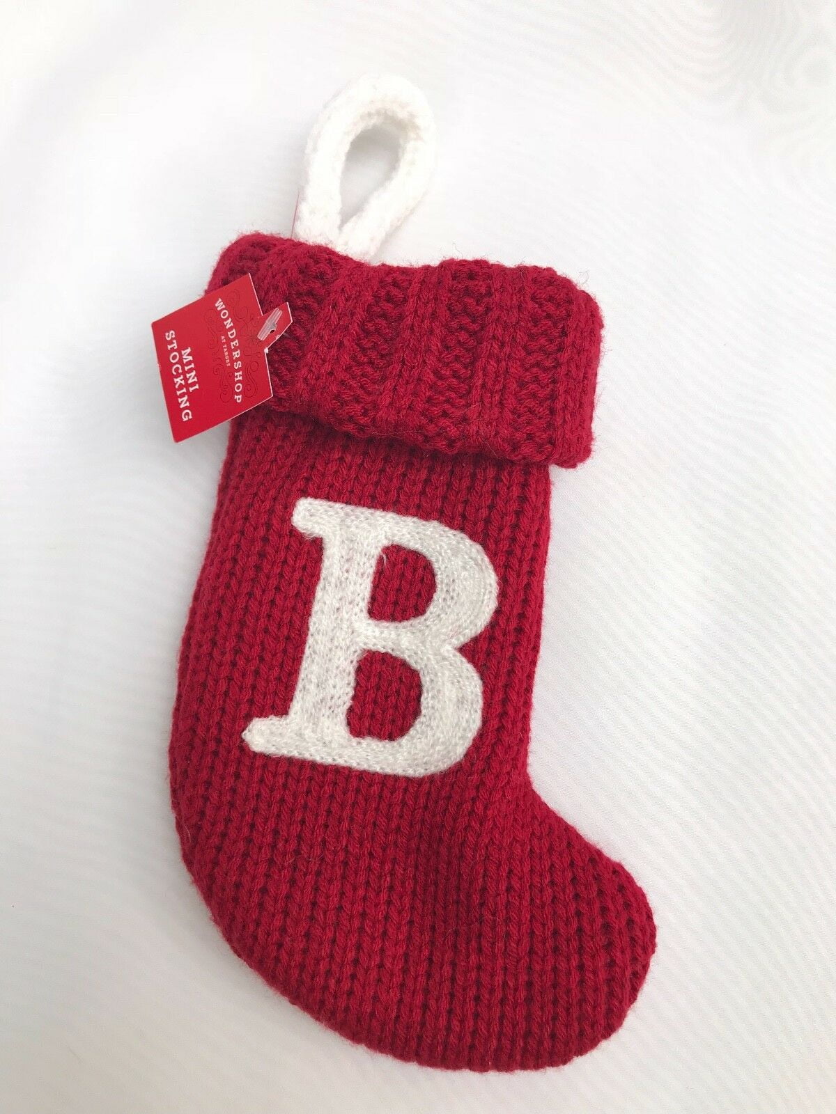 Monogram Letter "B" Knit Mini Christmas Stocking 7" Red Holiday Decor