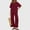 38#Red, variant on Gmdeguo Casual Outfits For Women 2 Piece Wide Leg Trousers Suit With Button Down Cotton Linen Sets 3/4 Sleeve Blouse Baggy Pants Loungesuit Plain Oversized Shirts Pants