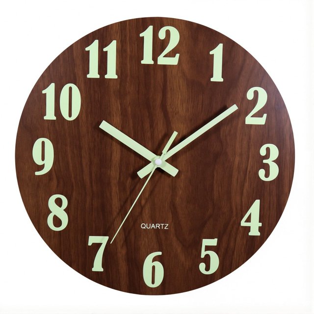 HERMOSA VIDA Reloj de Pared Luminoso, Reloj de Pared Digital de Madera, 12 Pulgadas, Silencioso, Diseño de Esfera de Grano de Madera,Reloj de Pared para el Hogar para Decorar la