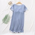 thumbnail image 4 of Nightgown For Women Casual Solid Color Round Neck Mid Calf Sleepwear Soft Cozy Lightweight Modal Homewear Dress Blue M, 4 of 7