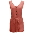 thumbnail image 5 of Fsqjgq Jumpsuits for Women Summer Rompers Playsuit Dressy Rompers Casual V Neck Bow Pocket Sleeveless Shorts Wide Shorts Jumpsuits Rompers Bib Overalls Jumpsuits Sleeveless Spaghetti Strap Boho W, 5 of 7