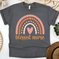 thumbnail image 1 of Blessed Nurse Graphic T-Shirt with Rainbow and Heart Design, Dark Heather, Size M, 1 of 6