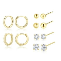 Hoop Earring Sets for Multiple Piercing | 14K Gold Plated Studs Earrings and Hoops Set Hypoallergenic Small Hoop CZ Ball Studs Earrings for Women（6 Pairs）