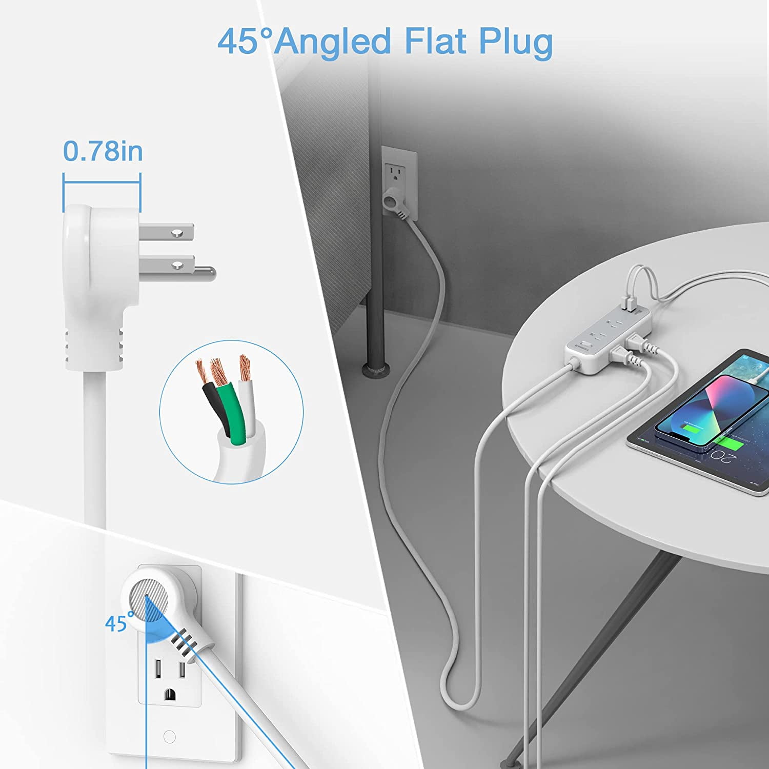 TESSAN Multi Plug-Outlet Splitter 5 AC Surge Protector Outlet Extender with 3 USB Wall Charger