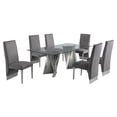 thumbnail image 1 of Clear Glass Dining Set with Table and 6 Gray Velvet Chairs, 1 of 4