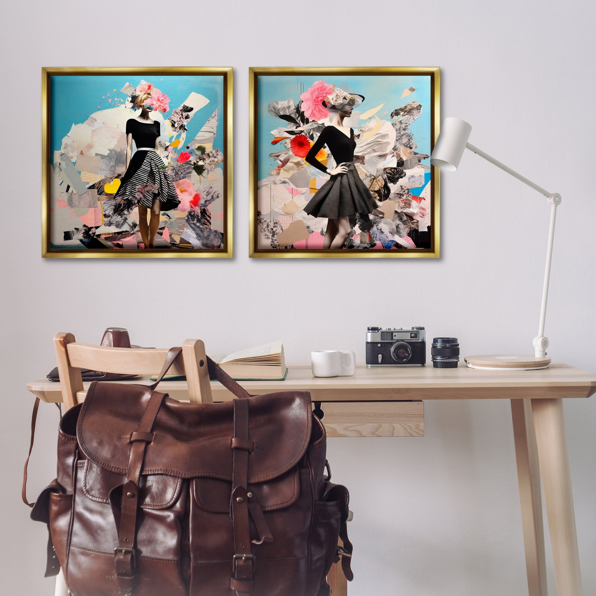Stupell Industries Glam Fashion Figure Pose People Painting Gold Floater Framed Canvas Art Print Wall Art, 25 x 25, Set of 2