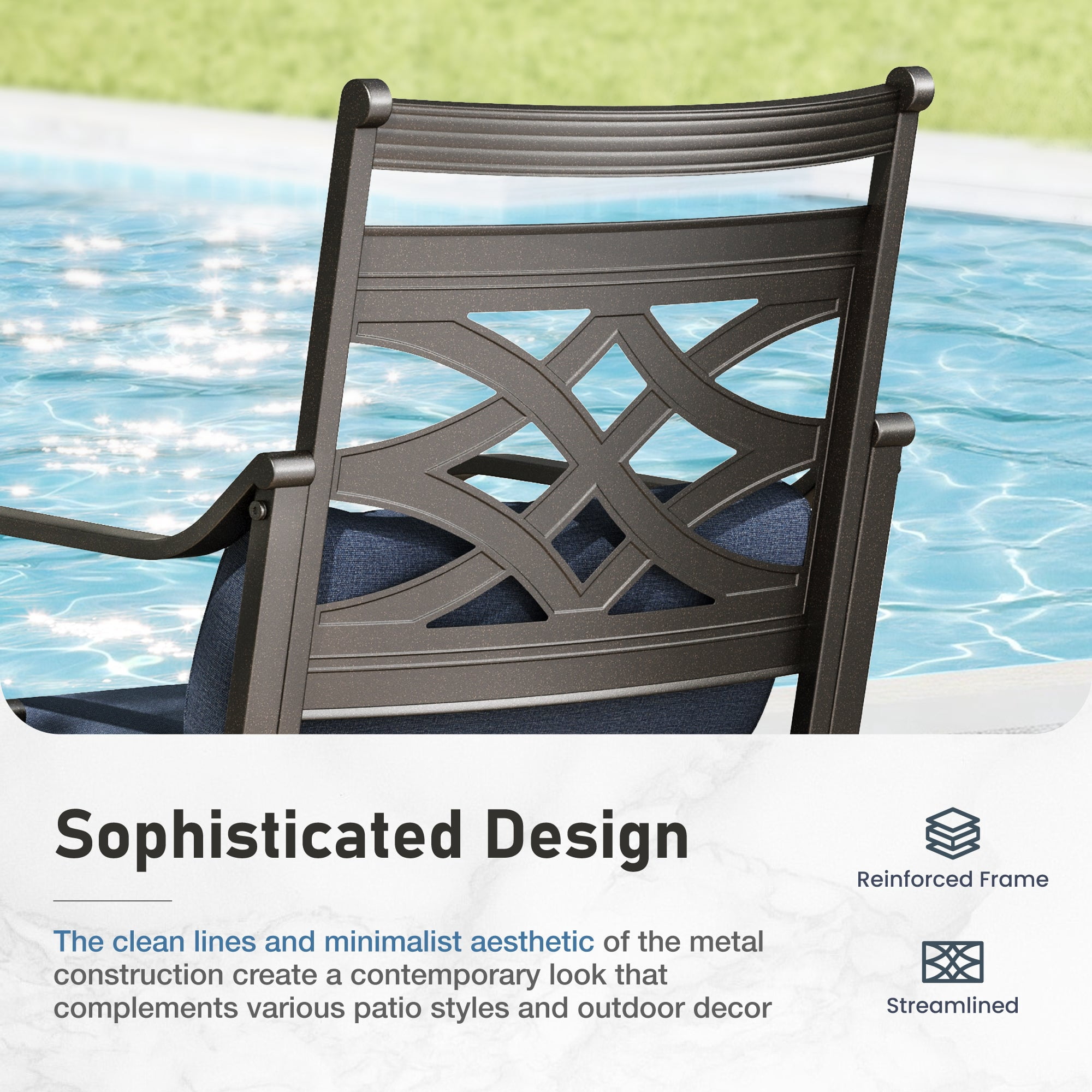 Sophia&William 5-Piece Outdoor Patio Dining Set Metal Cushioned Chairs and 37" Square Table Furnitre Set with 4" Cushion, Navy Blue
