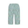 thumbnail image 4 of Womens Capri Pants Fashion Printed Elastic Waist Split Hem Capris High Waisted Wide Leg Crop Trousers with Pocket Light Blue Medium, 4 of 5