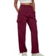 thumbnail image 4 of Pantalones Prolriy para mujer, pantalones de mujer con cordón elástico en la cintura y bolsillos, pantalones de mujer, color vino M, 4 of 7