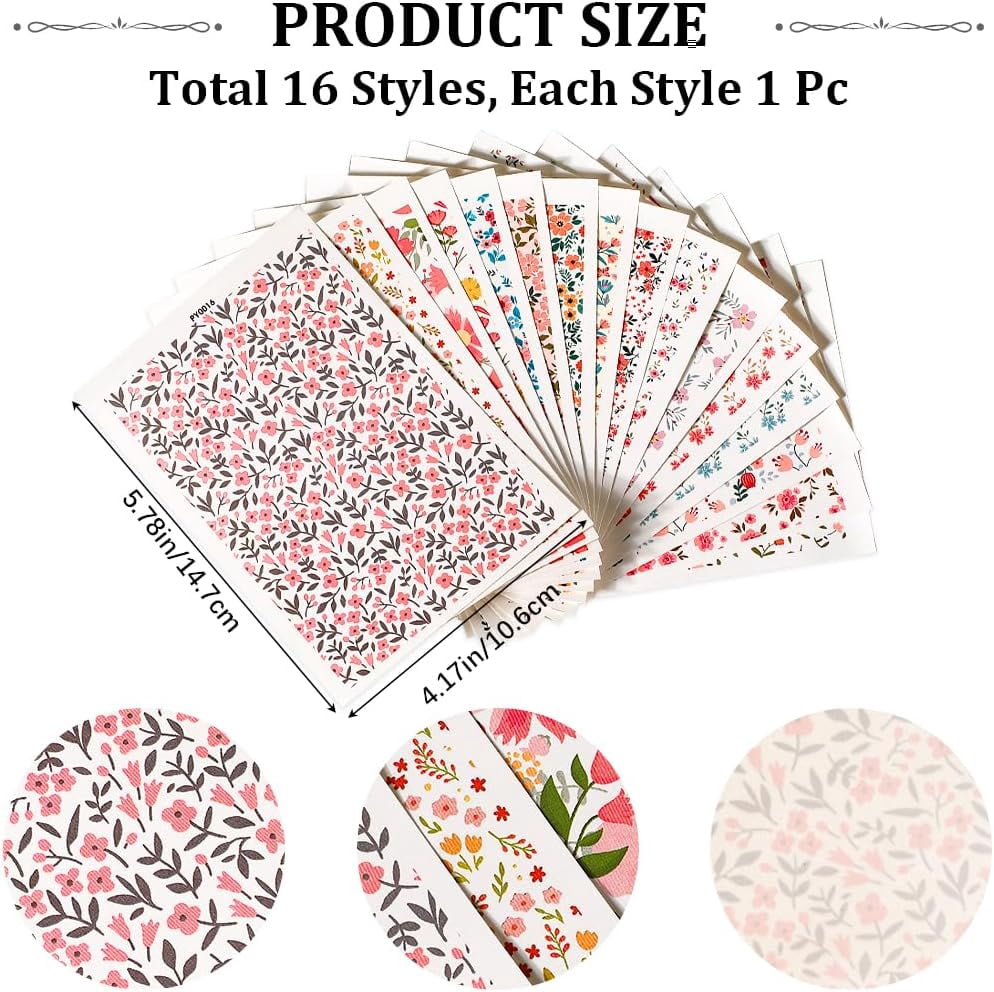 16 Sheets 16 Style Flower Pattern Ceramics Clay Water Transfer Paper Underglaze Transfer Decals for DIY Earrings Pendants Hair Clip Mixed Color 147x106x0.2mm 1 sheet/style