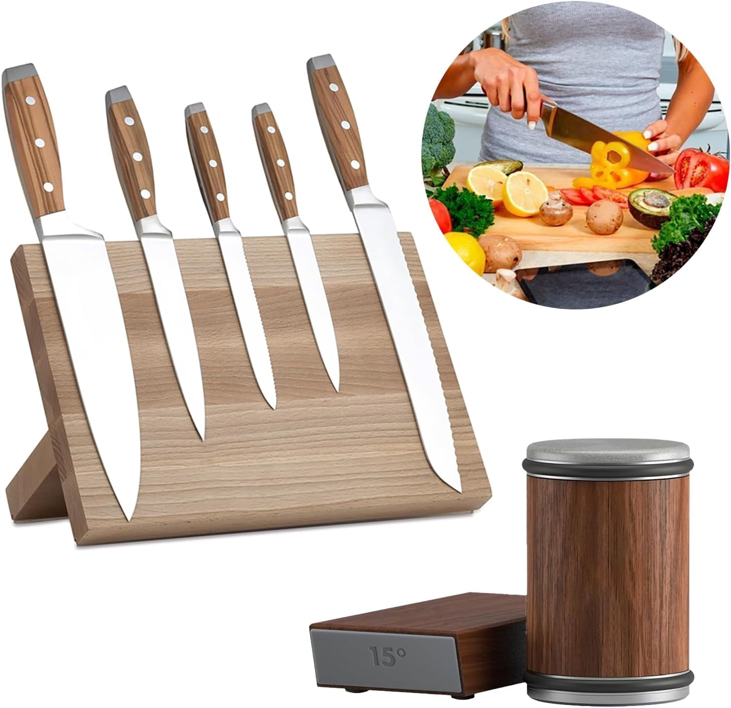 SONGAU Rolling Knife Sharpener Tool, Roller Edge Countertop Knife Sharpener Kit Set Industrial Diamond Kitchen Knife Stone Set for Steel of Any Hardness and Two Grinding Angles of 15° and 20° (brown)