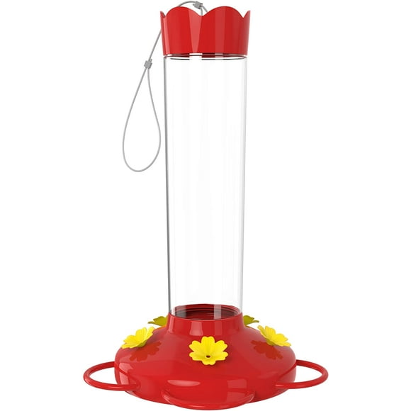MEKKAPRO Outdoor Hummingbird Feeder Made from Glass, Hanging 5 Nectar Feeding Stations, Bright Red, Backyard Feeder (20 Ounce)