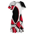 thumbnail image 4 of Red Grey Black Geometric Art Modern Abstract Short Sleeve Dress Women Summer Evening Dresses Ladies Sundress, 4 of 7