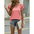 thumbnail image 3 of Womens Casual Tops Cute Ruffle Short Sleeves V Neck T-Shirts Solid Color Fashion Loose Tunic Top, 3 of 6