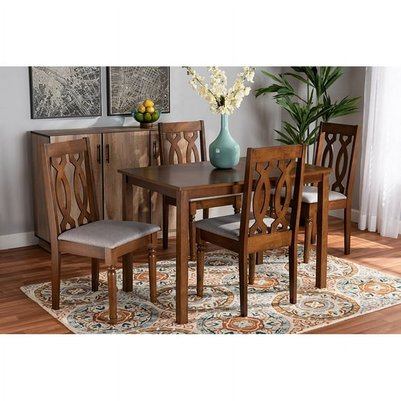 Baxton Studio Cherese Modern and Contemporary Grey Fabric Upholstered and Walnut Brown Finished 5-Piece Wood Dining Set