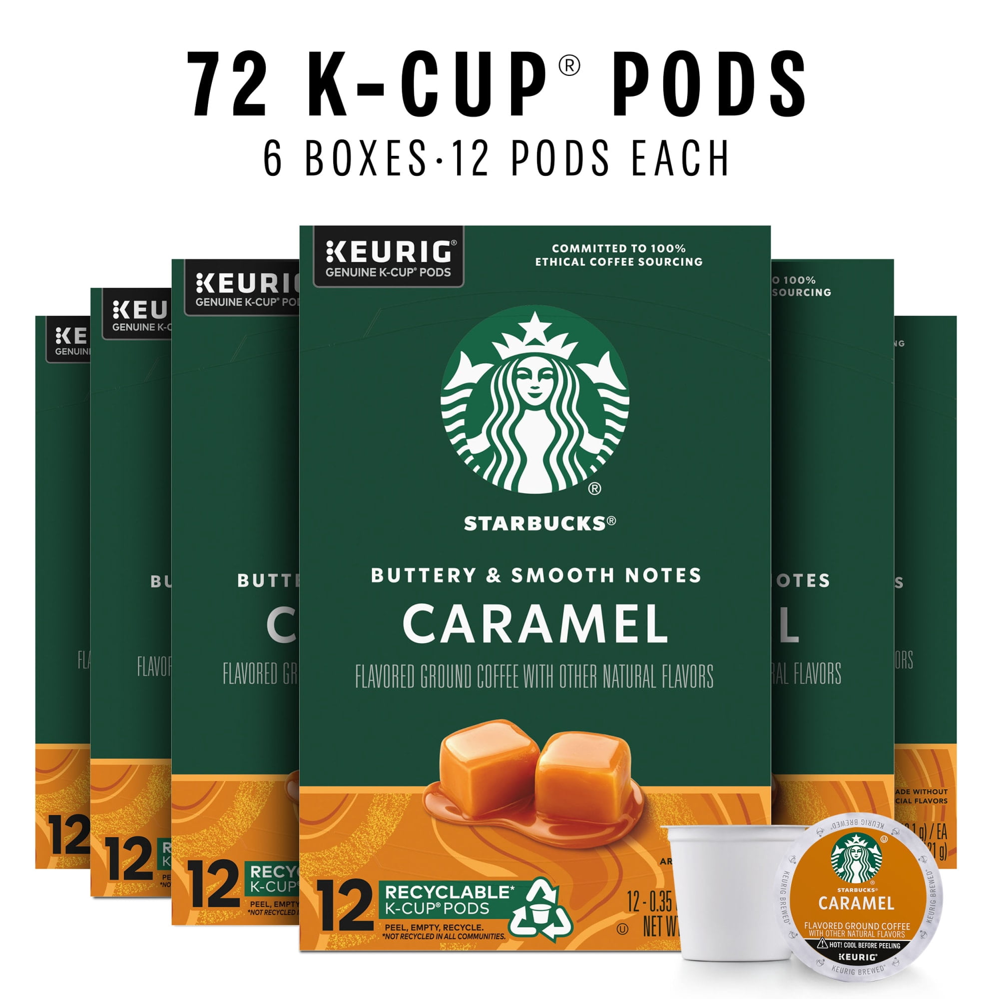 Starbucks Caramel, Flavored Keurig K-Cup Coffee Pods, 100% Arabica, 72 Count