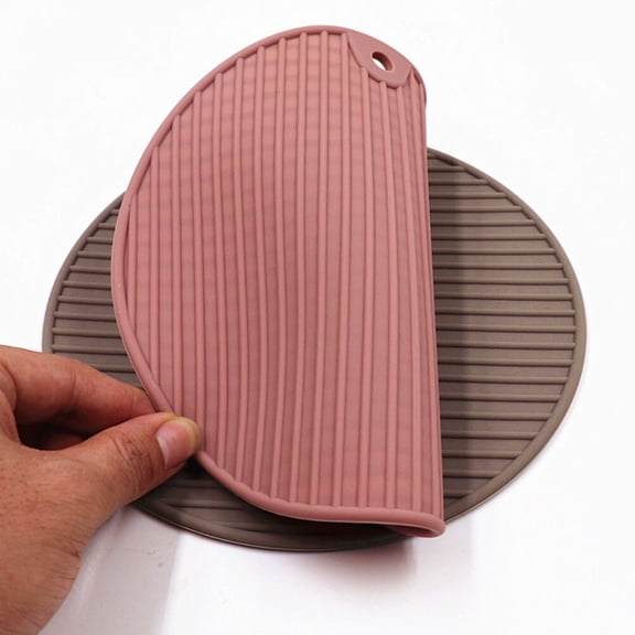 2pcs Silicone Table Placemats Heat Insulation Coaster Anti-slip Placemat Tableware Pot Mat (Coffee, Brown Grey)