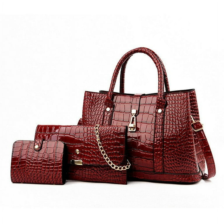 Womens Retro Classic Genuine Leather Handbags Embossed Shoulder Bag Red