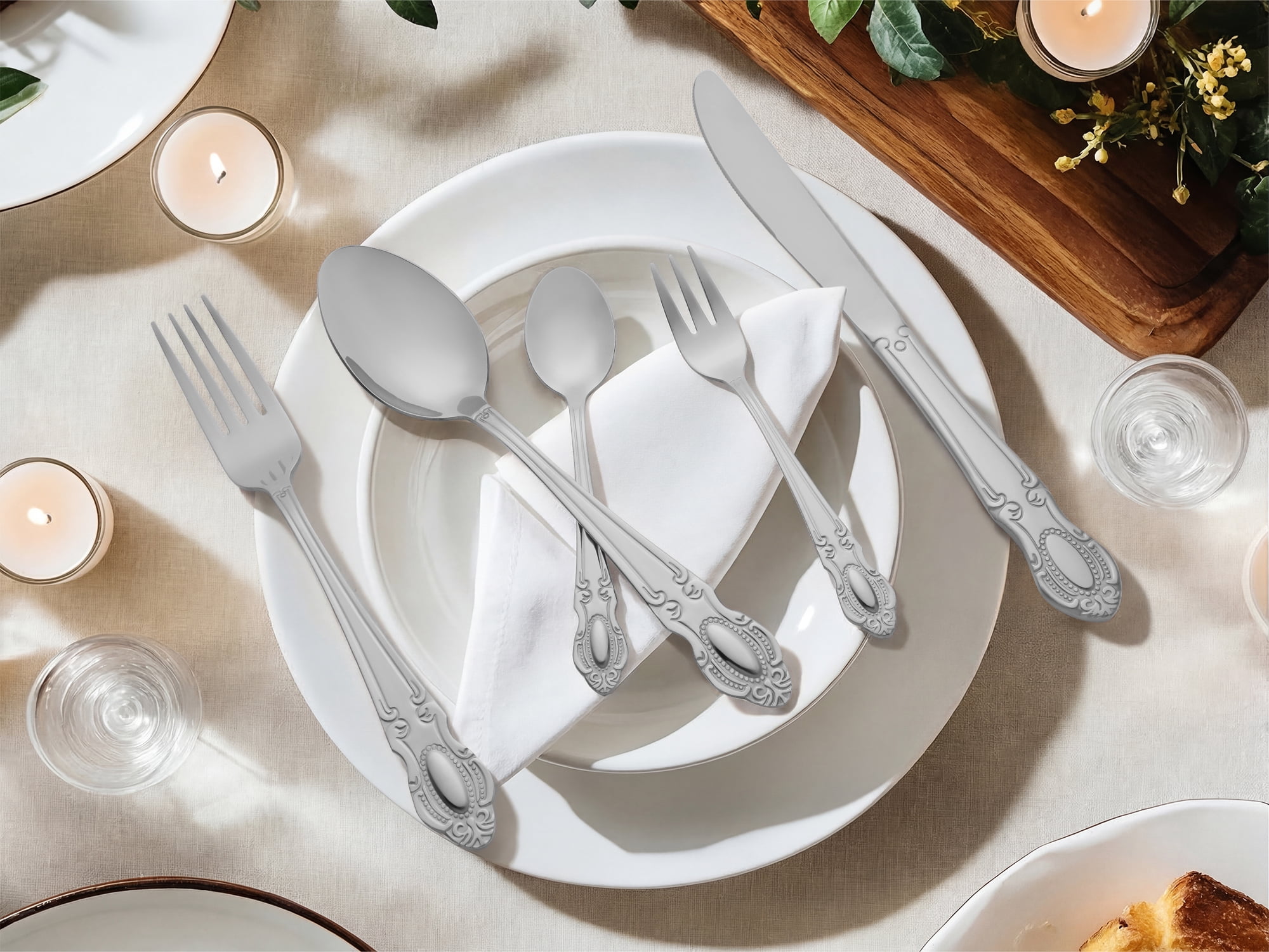 Unique Bargains 20 Piece Stainless Steel Flatware Set for Modern Cutlery Set Silver