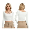 thumbnail image 2 of Lamuusaa Women T-shirt, Long Sleeve Square Neck Solid Slim Fit Ladies Tops for Spring Fall, 2 of 7