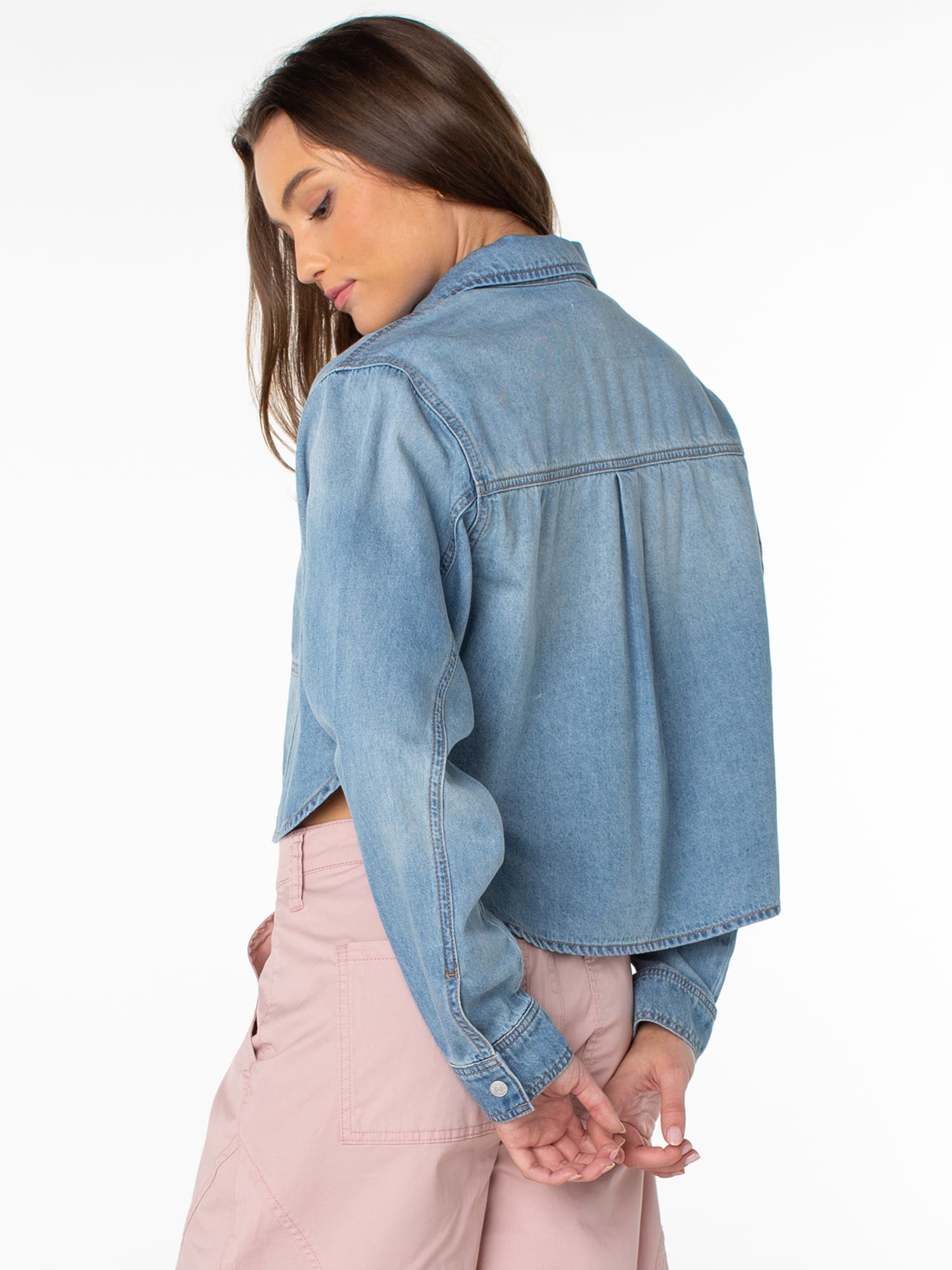Celebrity Pink Women's and Women's Plus Hi Low Button Down Denim Top, Sizes XS-4X