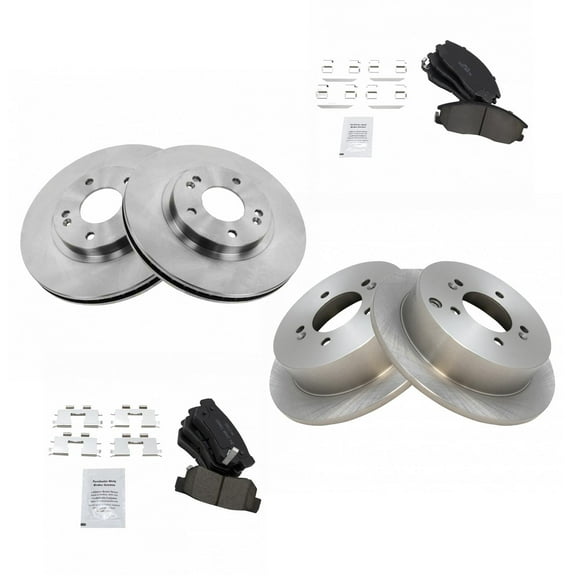 TRQ Front and Rear Brake Pad & Rotor Kit Brake Pads Brake Rotor Ceramic Fits Select 2001-2006 Hyundai Santa Fe