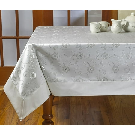 

Elegant Embroidered Flower Design Tablecloths - 70 x 120 - In White