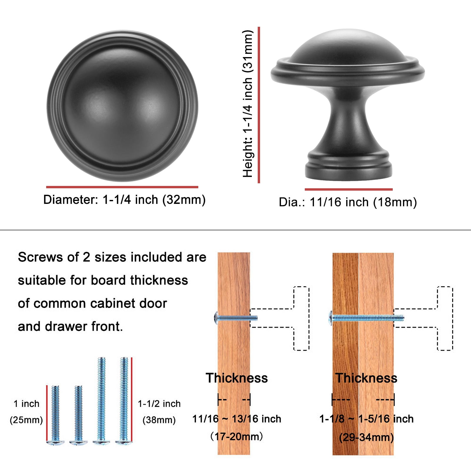 KOOFIZO 10 Pack Classical Cabinet Knob - Brushed Gold Pull Handle (Dia.32mm / 1.26 Inch)