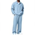 thumbnail image 6 of gibobby Mens 2 Pieces Sets Long Sleeve Casual Polo Shirt Fall Winter Loose Sweatpants Lounge Vacation Outfits Set (Sky Blue,3XL), 6 of 7