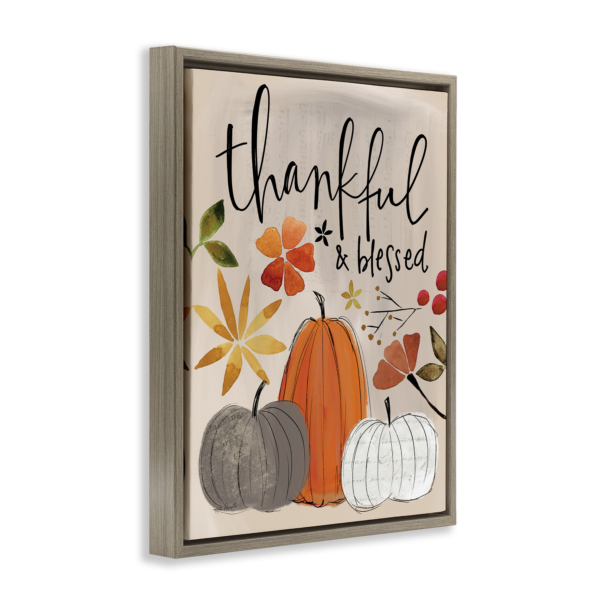 Stupell Industries Thankful & Blessed Pumpkins Botanical & Floral Painting Brown Floater Framed Canvas Art Print Wall Art, 25 x 31