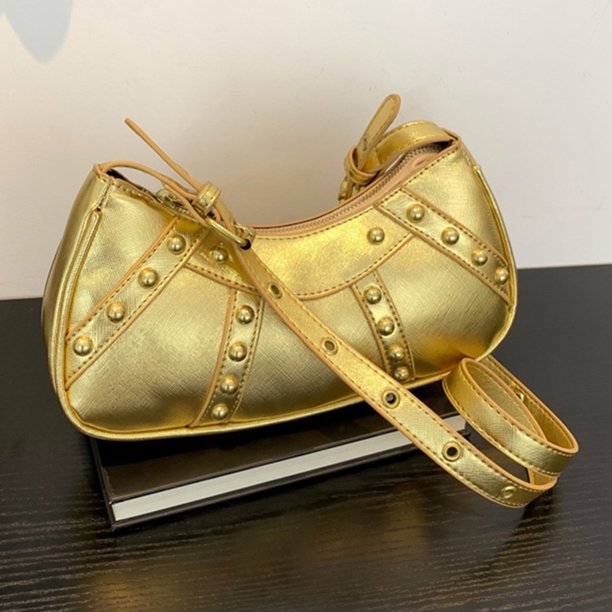 Bolsa De Hombro Bolso bandolera para mujer Bolso de mensajero informal Bolso de mano con diseño de remaches de verano (Oro) Tmvgtek Para Estrenar