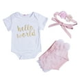 thumbnail image 1 of ITFABS Girl 3PCS Set, Short Sleeve Romper, Ruffle Triangle Pant, Hair Band, 1 of 7